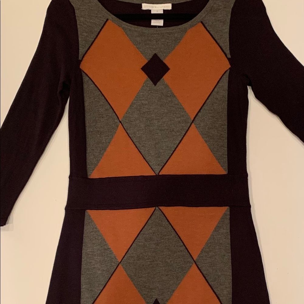 Geo pattern black and orange sweater dress